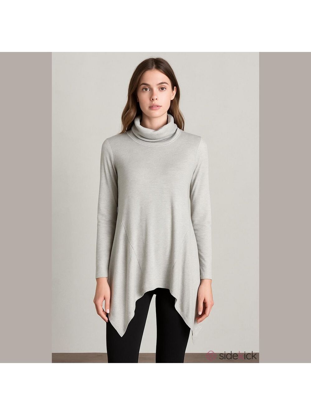 CHICOS Frost Gray Turtleneck Asymmetric Tunic Top - Women L